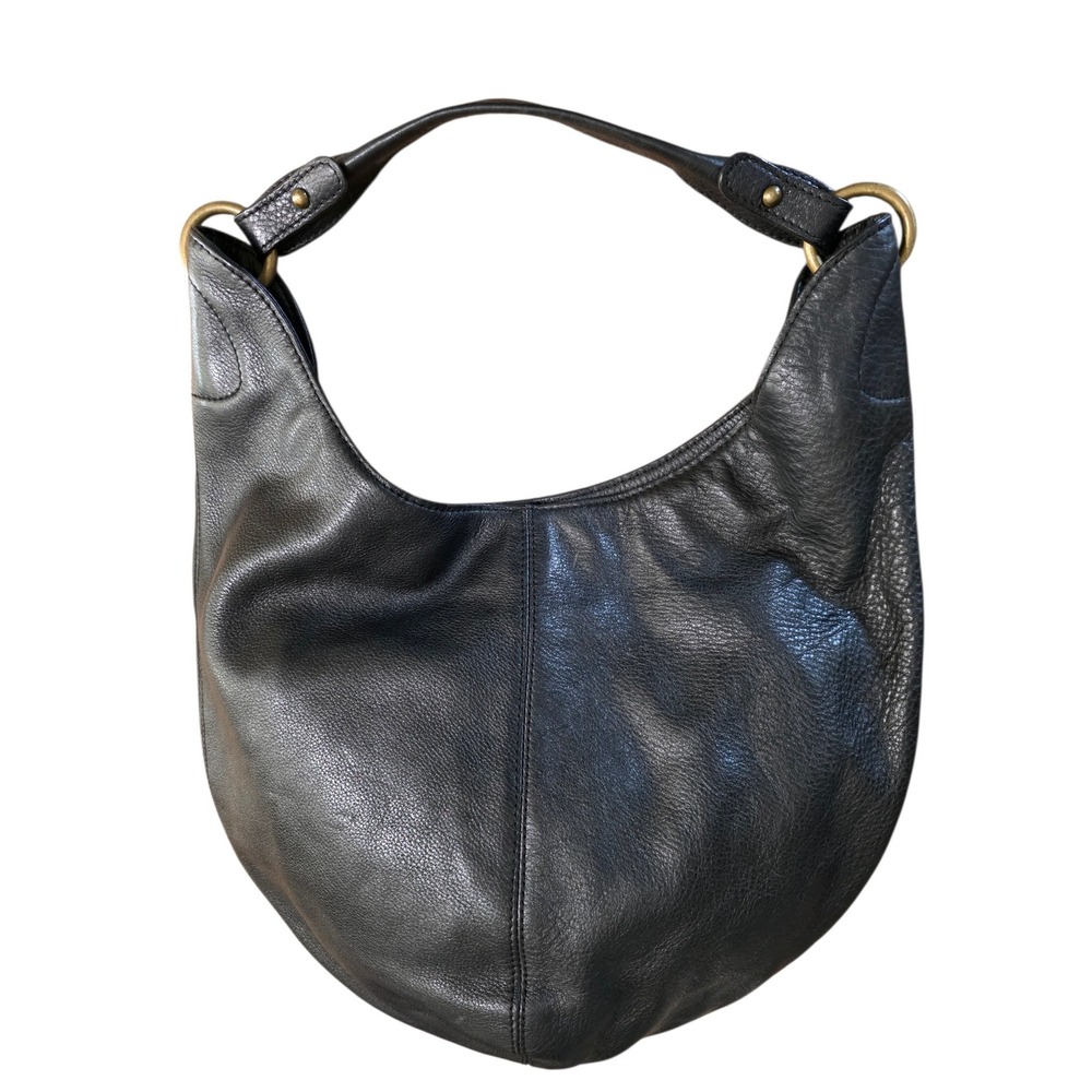 Hobo International Black Pebbled Leather Slouchy Shoulder Bag Brass Hardware - Picture 5 of 8